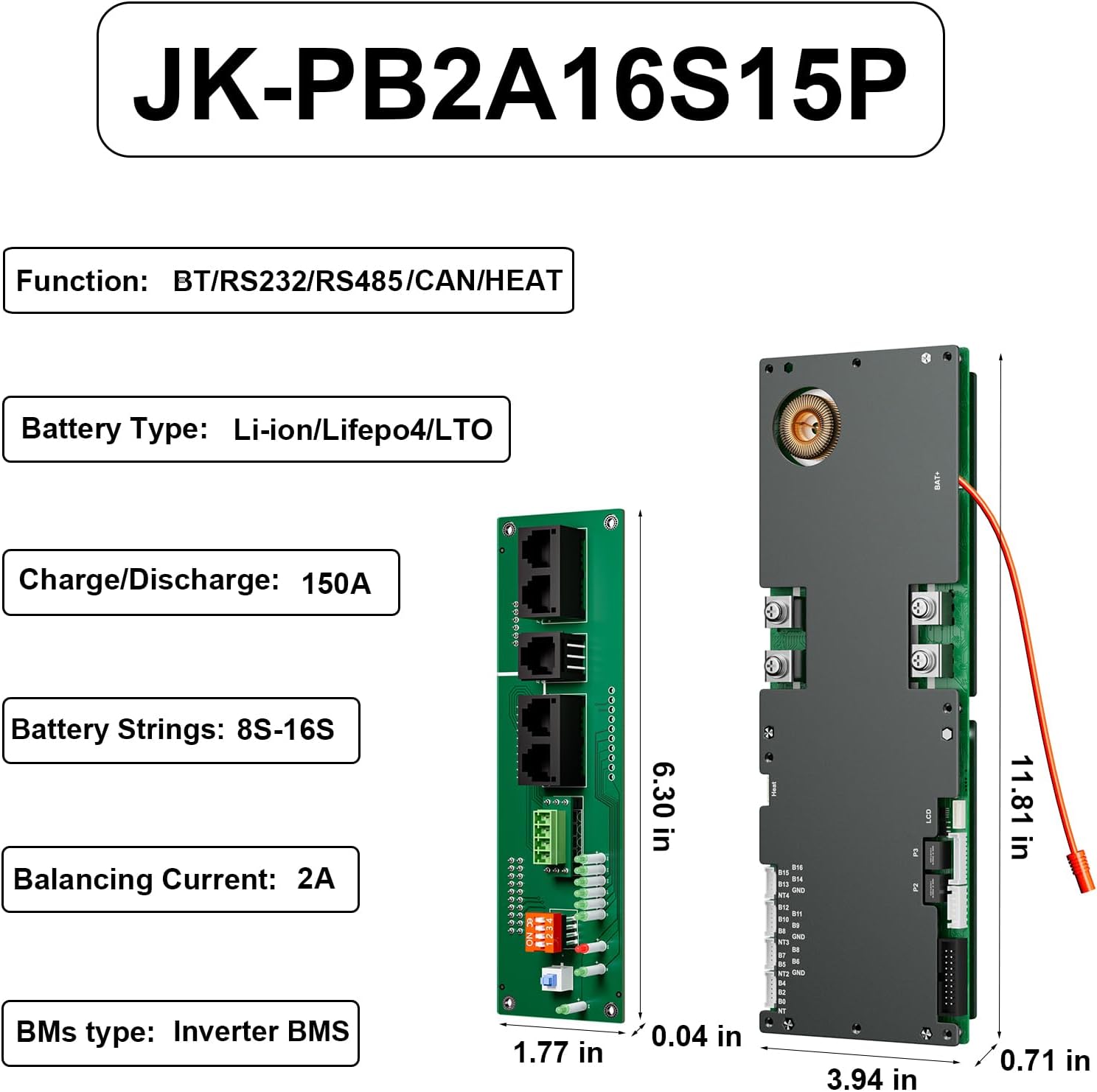 BMS 8S-16S 24V-48V 100A/150A מערכת אחסון אנרגיה ביתית BMS 1A/2A איזון פעיל Bluetooth משולב עם RS485 CAN למערכת סולארית