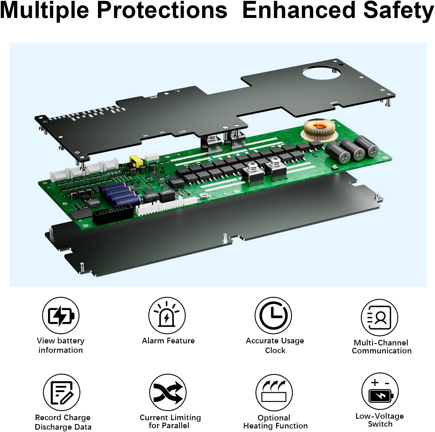 BMS 8S-16S 24V-48V 100A/150A מערכת אחסון אנרגיה ביתית BMS 1A/2A איזון פעיל Bluetooth משולב עם RS485 CAN למערכת סולארית