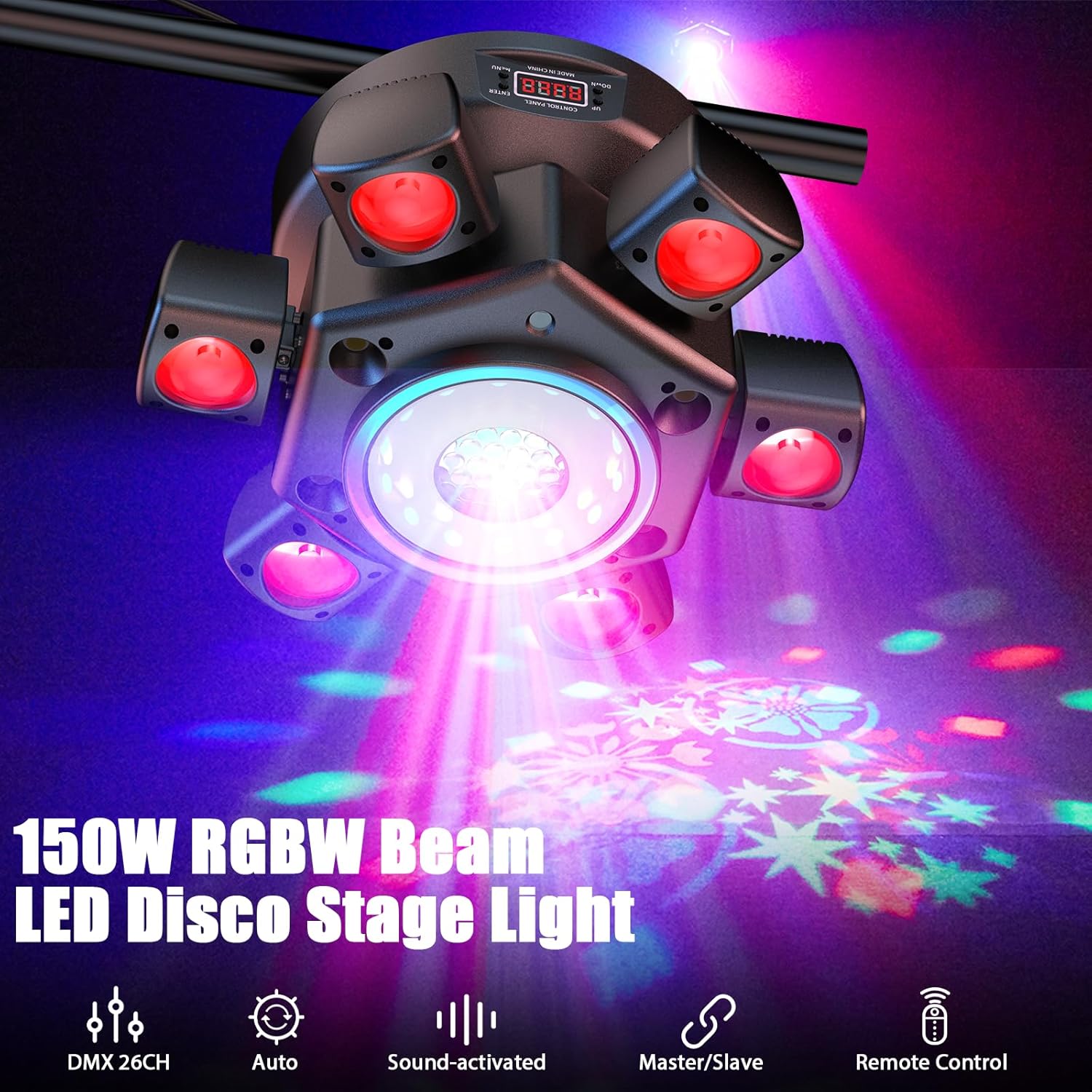 Moving Head Disco-Licht, Party-Licht, 150W RGBW 26-Kanal DMX-Bühnenlicht mit Fernbedienung, Gobo-Beam-Licht für DJ, Bar, Geburtstag, Club, Hochzeit, Scheinwerfer