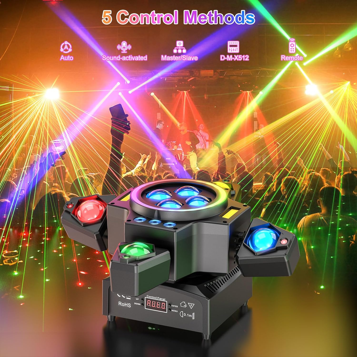 120W Bühnenlicht 4-in-1 RGBW Moving Head Lichteffekt Laserlicht Scheinwerfer Partylicht mit Fernbedienung für Disco, DJ, Bar, Geburtstagsfeier
