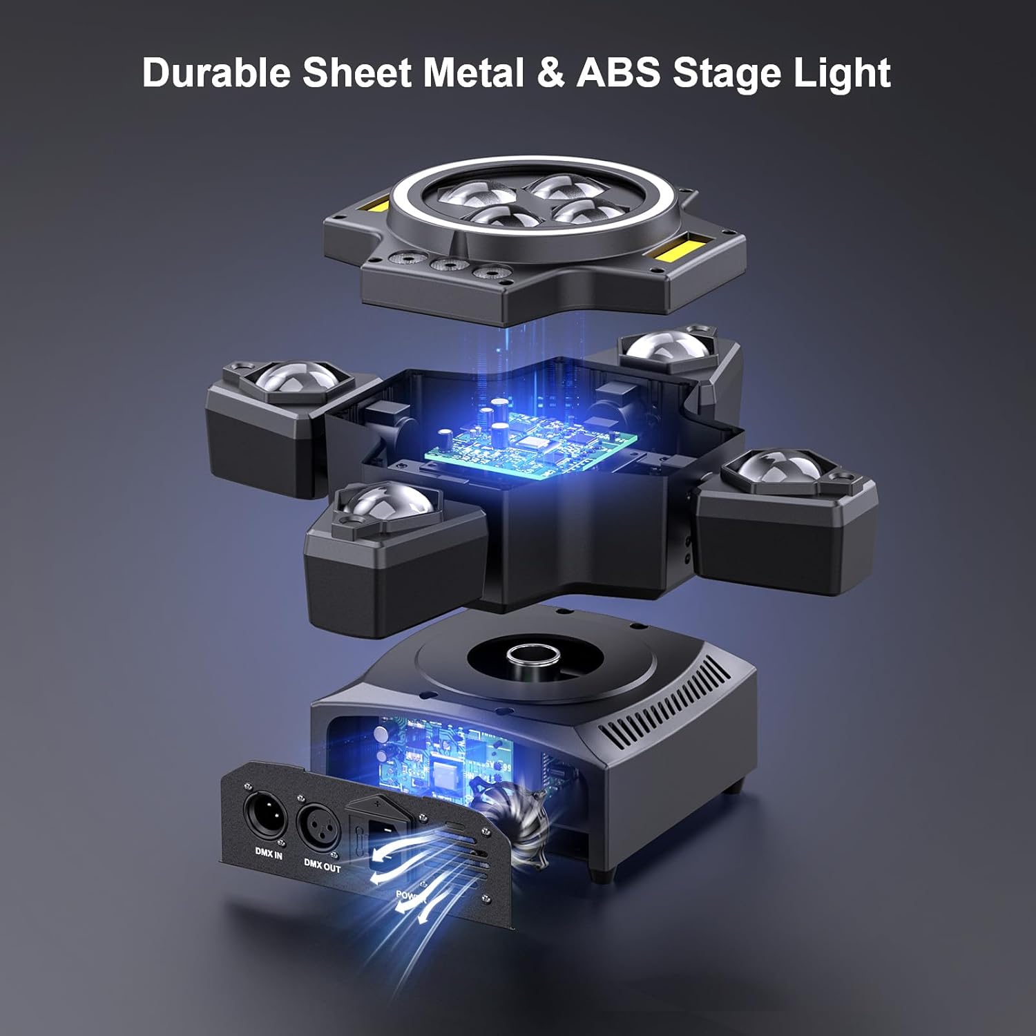 120W Bühnenlicht 4-in-1 RGBW Moving Head Lichteffekt Laserlicht Scheinwerfer Partylicht mit Fernbedienung für Disco, DJ, Bar, Geburtstagsfeier