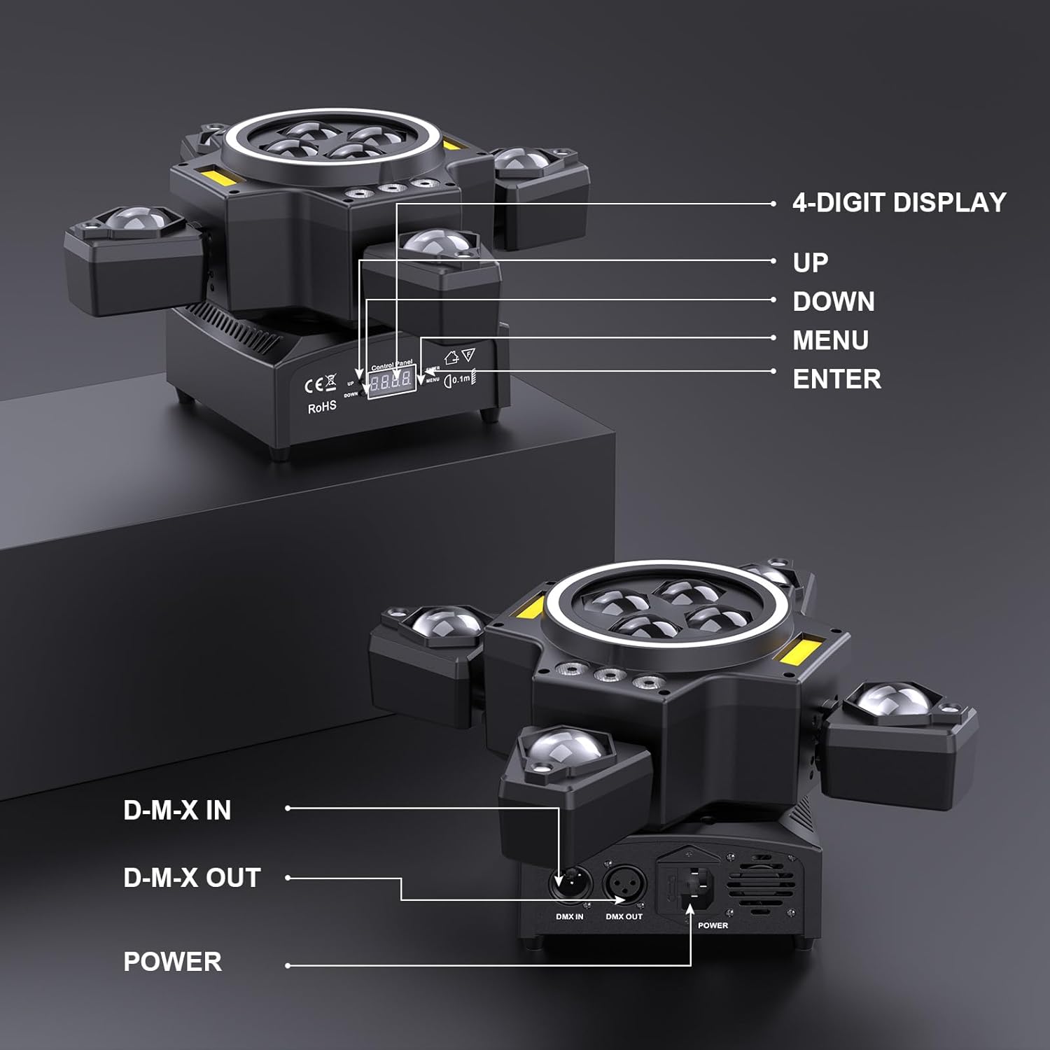 120W Bühnenlicht 4-in-1 RGBW Moving Head Lichteffekt Laserlicht Scheinwerfer Partylicht mit Fernbedienung für Disco, DJ, Bar, Geburtstagsfeier