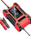 Auto acculader, 12V 12A / 24V 6A loodzuur AGM LiFePO4 acculader, voertuiglader, 7-traps slimme acculader met LED-display voor auto's, vrachtwagens, motorfietsen, grasmaaiers