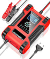 Auto acculader, 12V 12A / 24V 6A loodzuur AGM LiFePO4 acculader, voertuiglader, 7-traps slimme acculader met LED-display voor auto's, vrachtwagens, motorfietsen, grasmaaiers