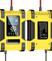 Auto acculader, 12V 12A / 24V 6A loodzuur AGM LiFePO4 acculader, voertuiglader, 7-traps slimme acculader met LED-display voor auto's, vrachtwagens, motorfietsen, grasmaaiers