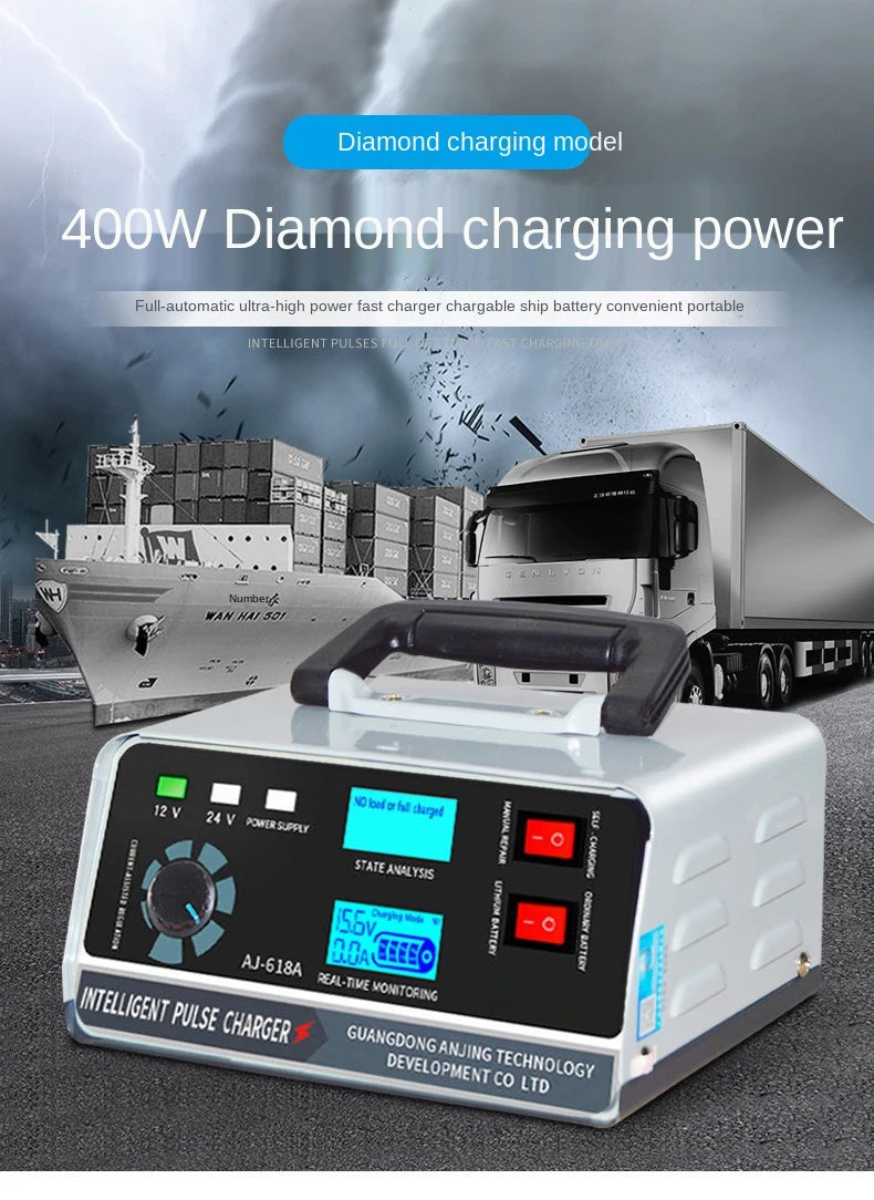 Caricabatterie intelligente 12V 30A / 24V 15A, caricabatterie per auto con funzione di mantenimento e riparazione a impulsi intelligenti per auto, camion, barca e moto