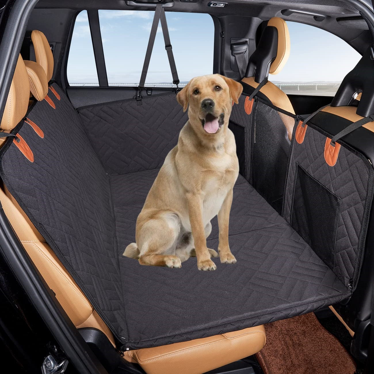 NOEIFEVO CA05 Dog Car Seat Cover Hard-Back Pet Bench Protector with Side Flaps & Viewing Window – Scratch-Resistant & Water-Repellent