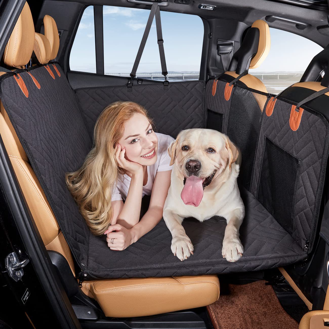 NOEIFEVO CA05 Dog Car Seat Cover Hard-Back Pet Bench Protector with Side Flaps & Viewing Window – Scratch-Resistant & Water-Repellent