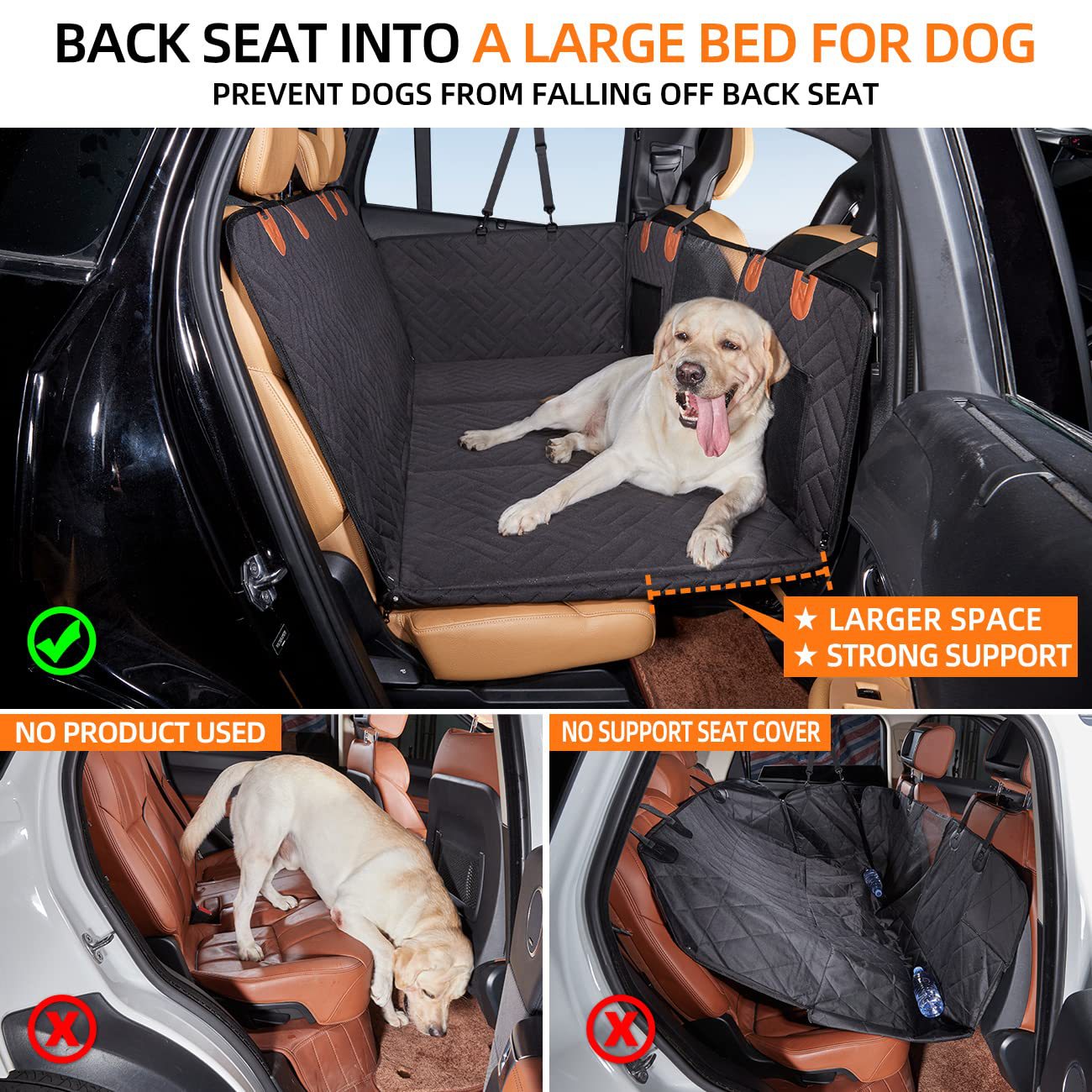 NOEIFEVO CA05 Dog Car Seat Cover Hard-Back Pet Bench Protector with Side Flaps & Viewing Window – Scratch-Resistant & Water-Repellent