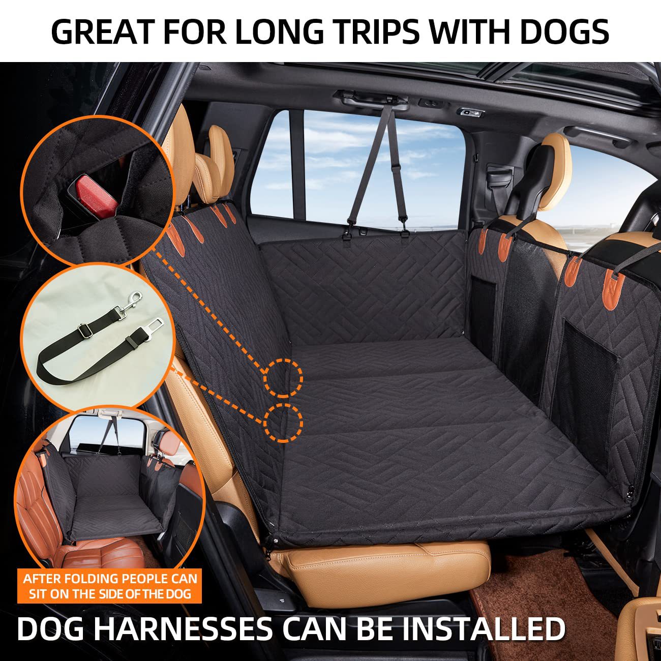NOEIFEVO CA05 Dog Car Seat Cover Hard-Back Pet Bench Protector with Side Flaps & Viewing Window – Scratch-Resistant & Water-Repellent