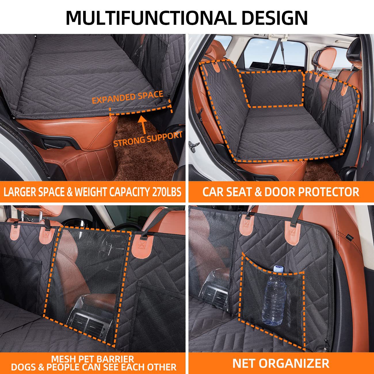 NOEIFEVO CA05 Dog Car Seat Cover Hard-Back Pet Bench Protector with Side Flaps & Viewing Window – Scratch-Resistant & Water-Repellent