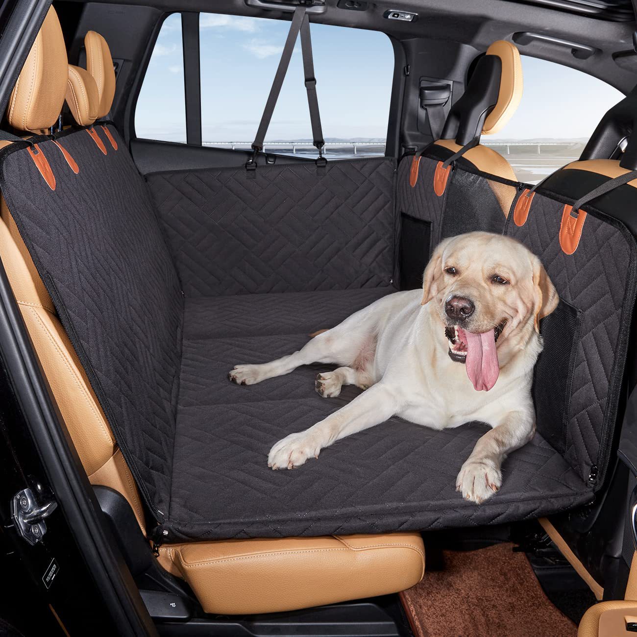 NOEIFEVO CA05 Dog Car Seat Cover Hard-Back Pet Bench Protector with Side Flaps & Viewing Window – Scratch-Resistant & Water-Repellent