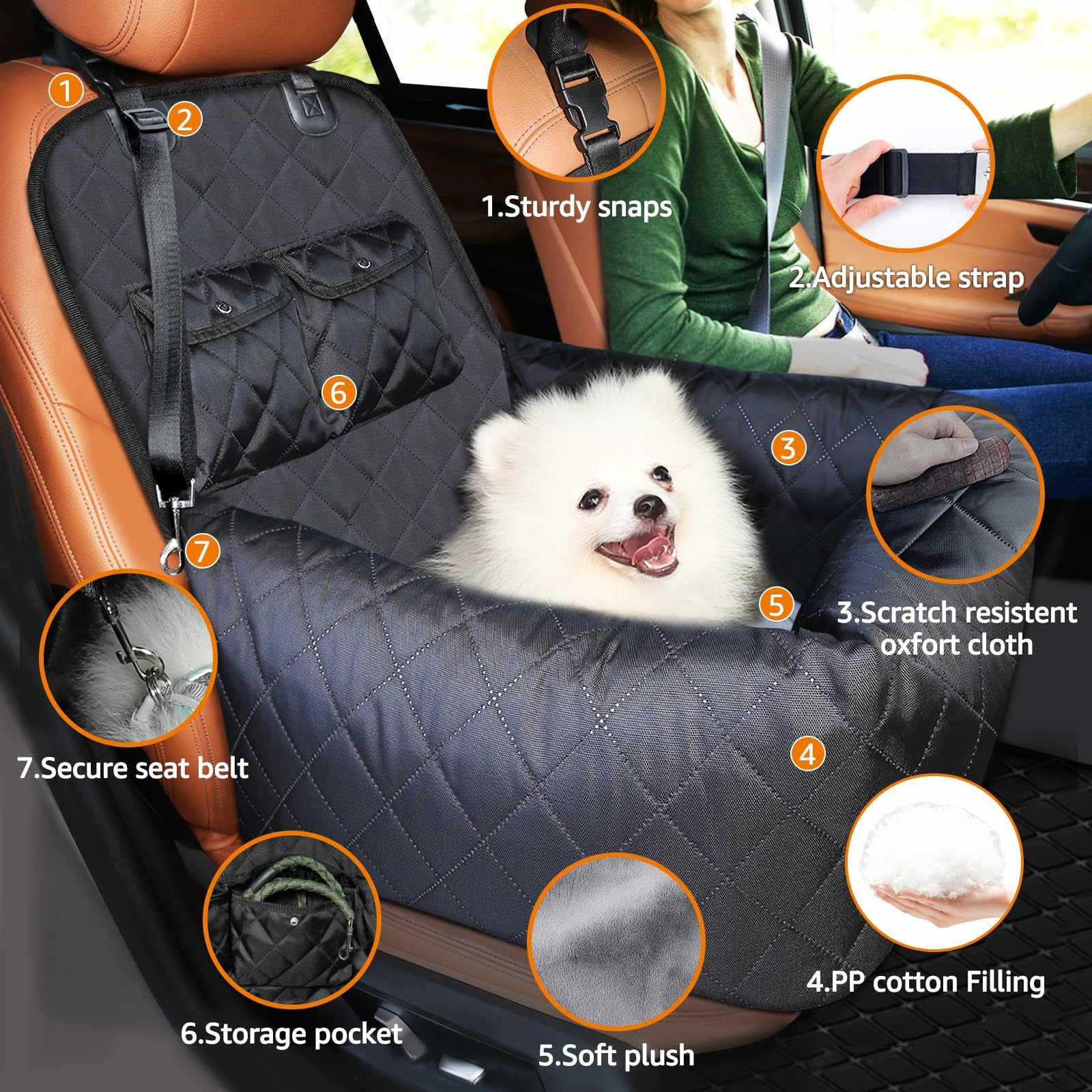 NOEIFEVO CA11 Dog Car Seat Central Pet Car Bed - Portable Pet Carrier for Dogs & Cats, Safety Travel Bag