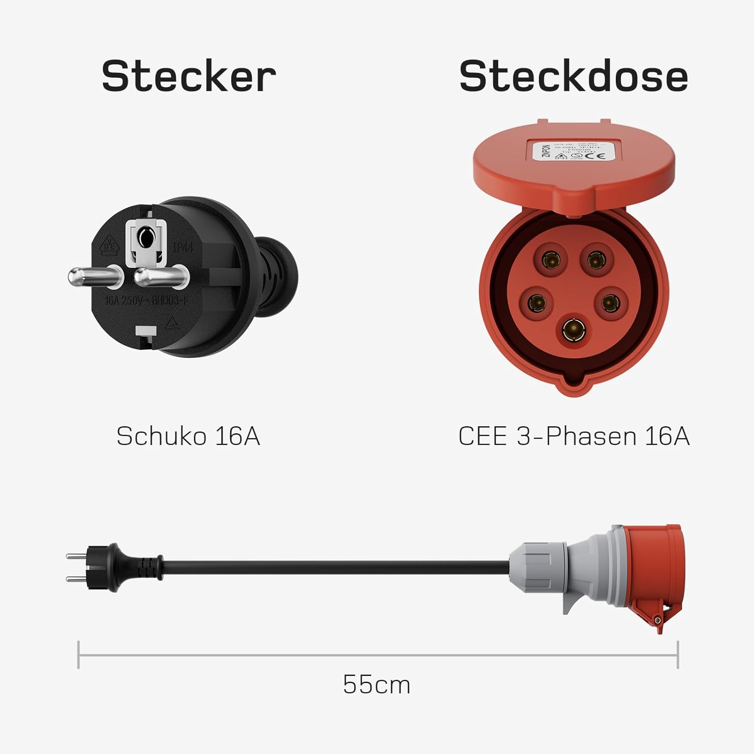 NOEIFEVO Adaptador de cargador EV para estación de carga móvil de 11KW / Cargador EV / Punto de carga a CEE rojo 32A / CEE azul 16A / Enchufe doméstico de 230V.