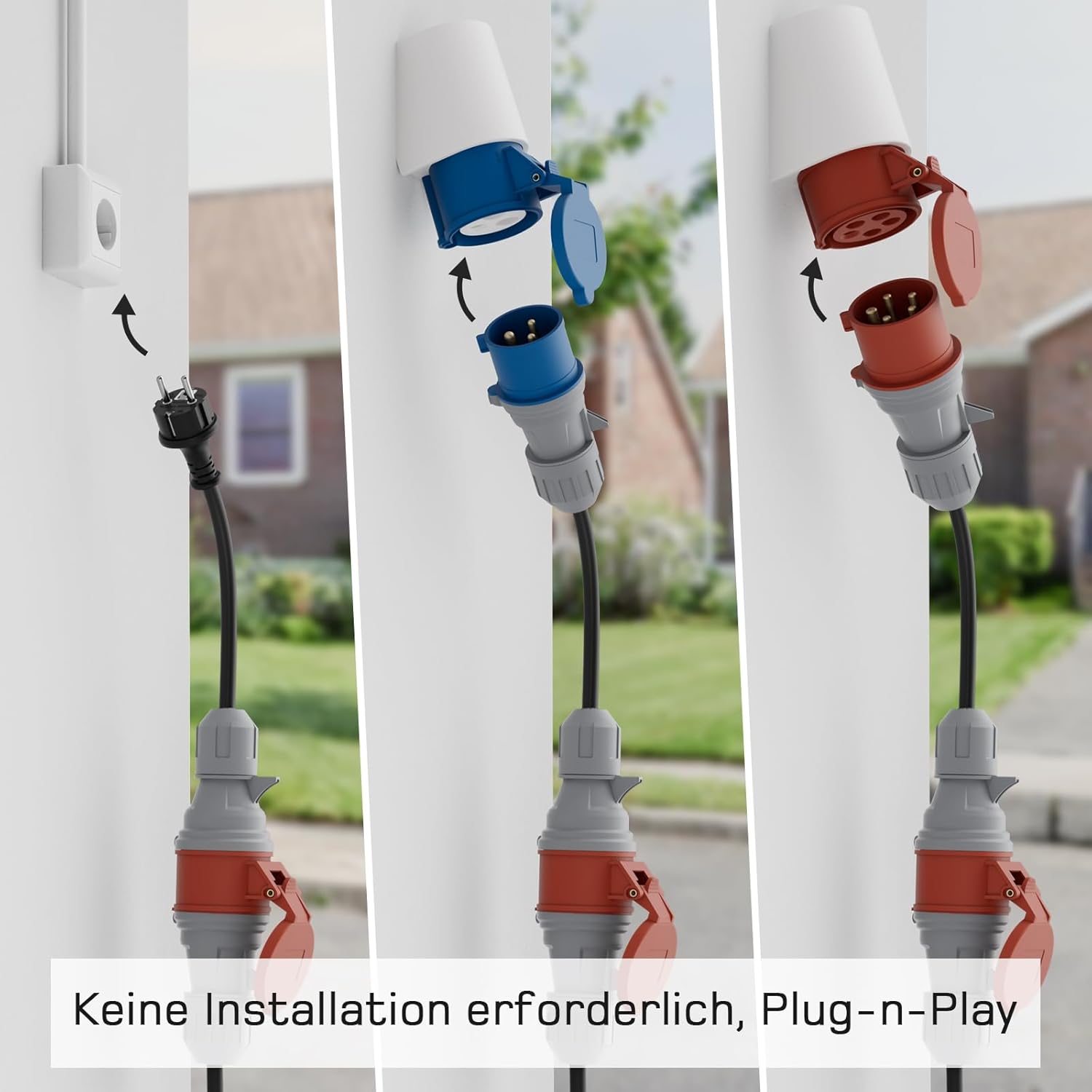 CEE 16A 3-faset stikdåse til CEE blå 16A 1-faset stikadapter, EV-opladeradapter til 11KW EV-oplader