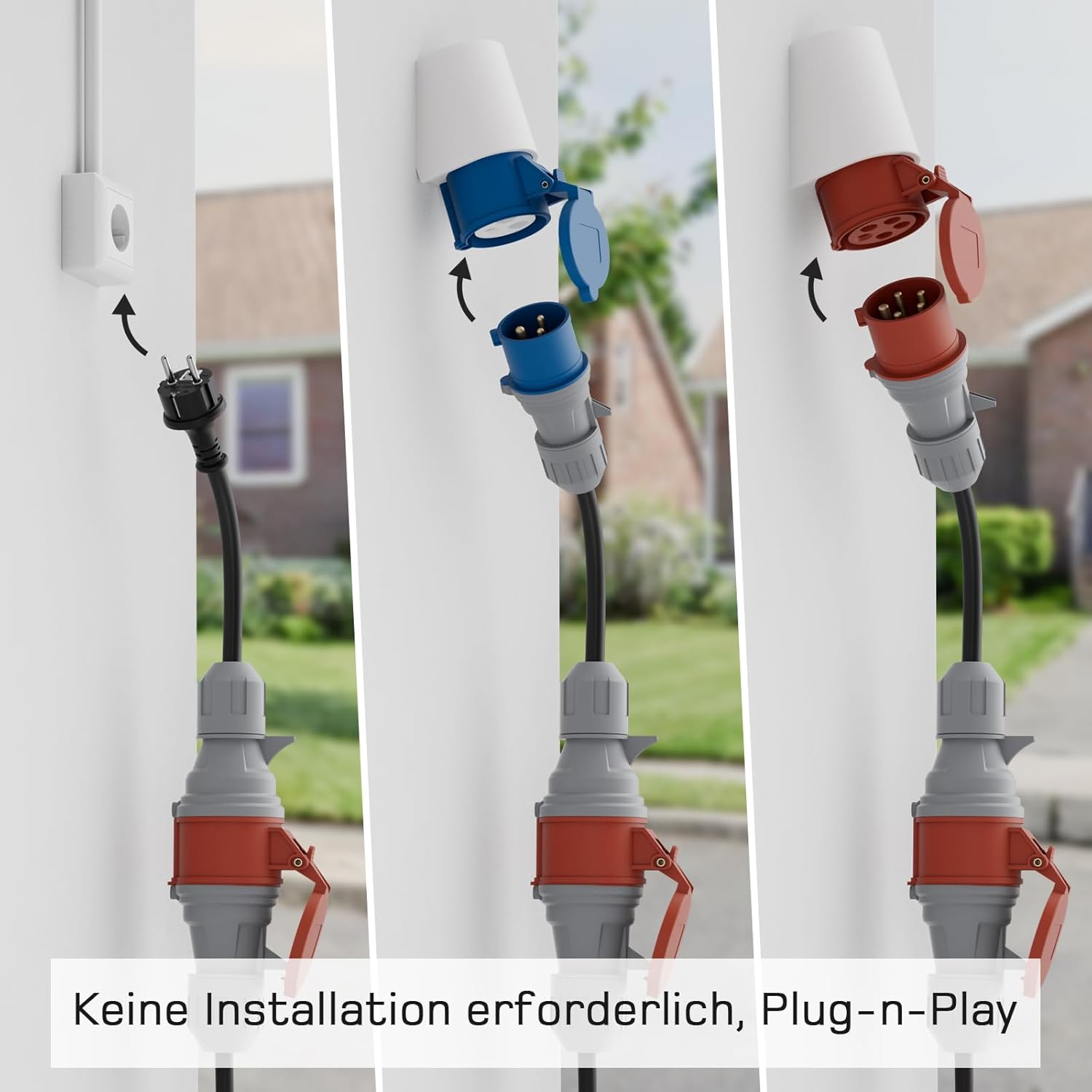 NOEIFEVO EV Ladegerät Adapterset für 22KW Mobile Wallbox/EV Ladegerät/Ladestation auf CEE rot 16A / CEE blau 16 A / 230V Haushaltssteckdose