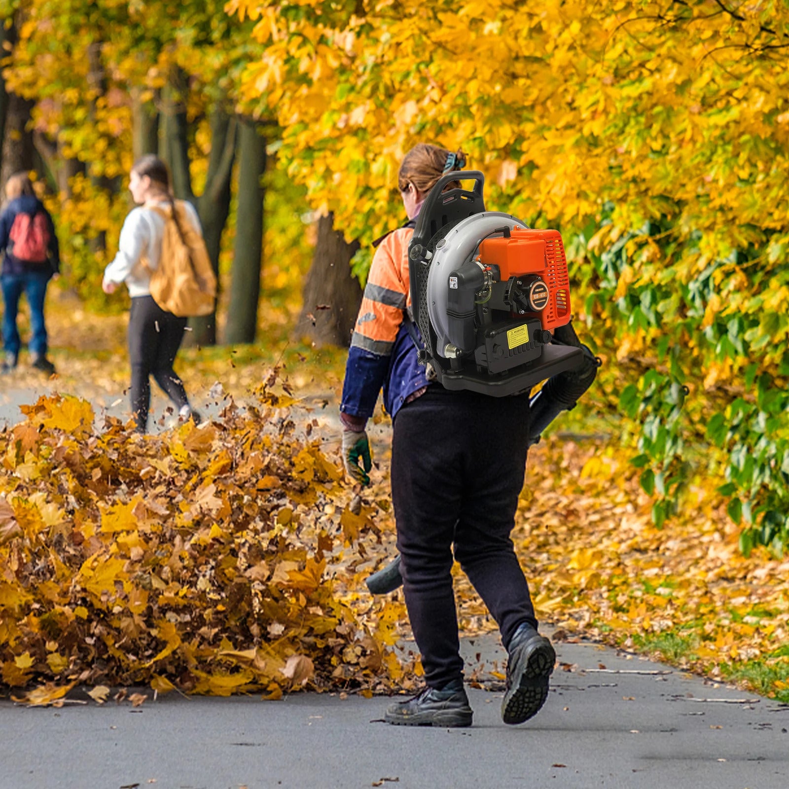 Rucksack Benzin-Laubbläser, 65CC Motor, 2,7KW Leistung, 1,8L Tank, Luftgekühlt für Schnee-, Laub- und Staubentfernung