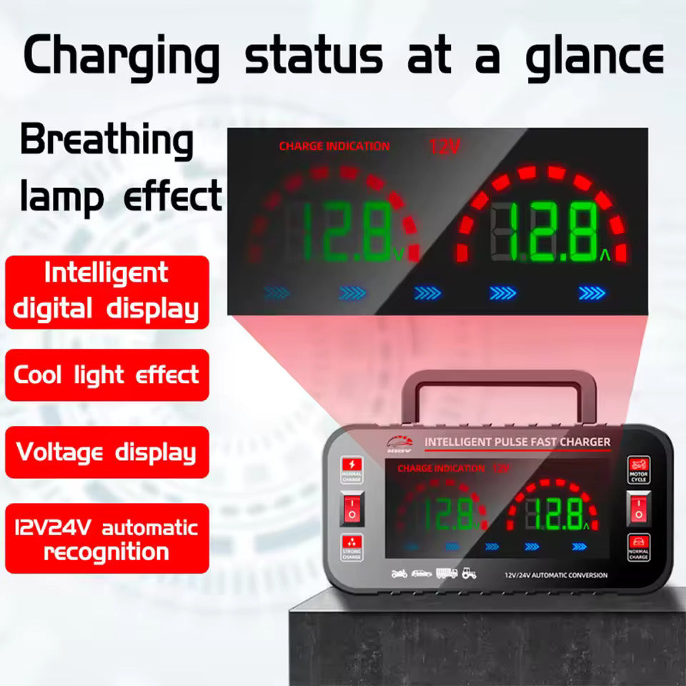 12 10A /24V 5A Vollautomatisches Autobatterie-Ladegerät Intelligentes Puls-Reparatur-Autobatterie-Ladegerät Motorradbatterie