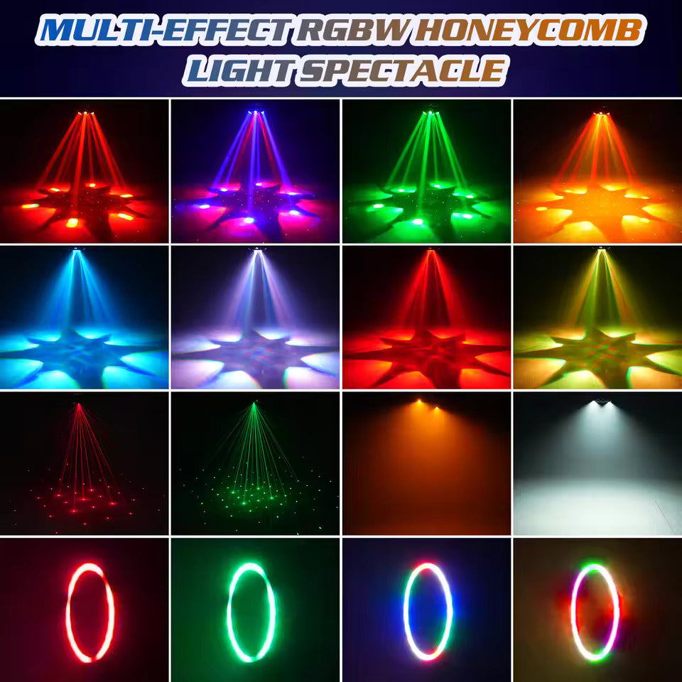 150W 6-armiger RGBW Beam Moving Head mit Halo-Effekt, Bühnenlicht, DMX512 Wabenstrahl-Stroboskop-Effekt, geeignet für DJ-Partys, Geburtstagsfeiern, professionelle Bühnenbeleuchtung, Bar- und KTV-Beleuchtung