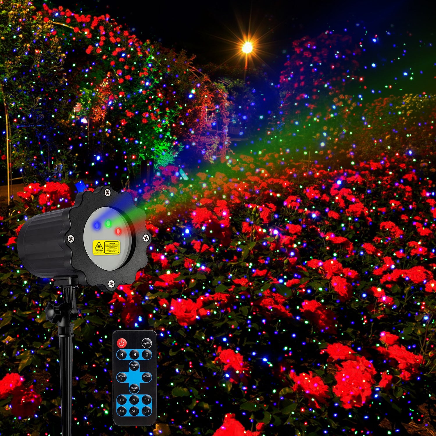 Starry Laser-Projektor Licht Outdoor, RGB bewegter Sternenregen, wasserdicht, Garten- und Partydekoration mit Fernbedienung