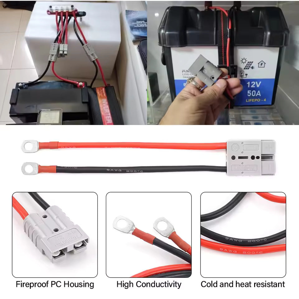 2 Stück Batterieanschluss, Anderson 50A/120A auf M8 Batterie-Stromübertragungsanschluss, 2AWG/4AWG/7AWG/8AWG/12AWG Elektrokabel