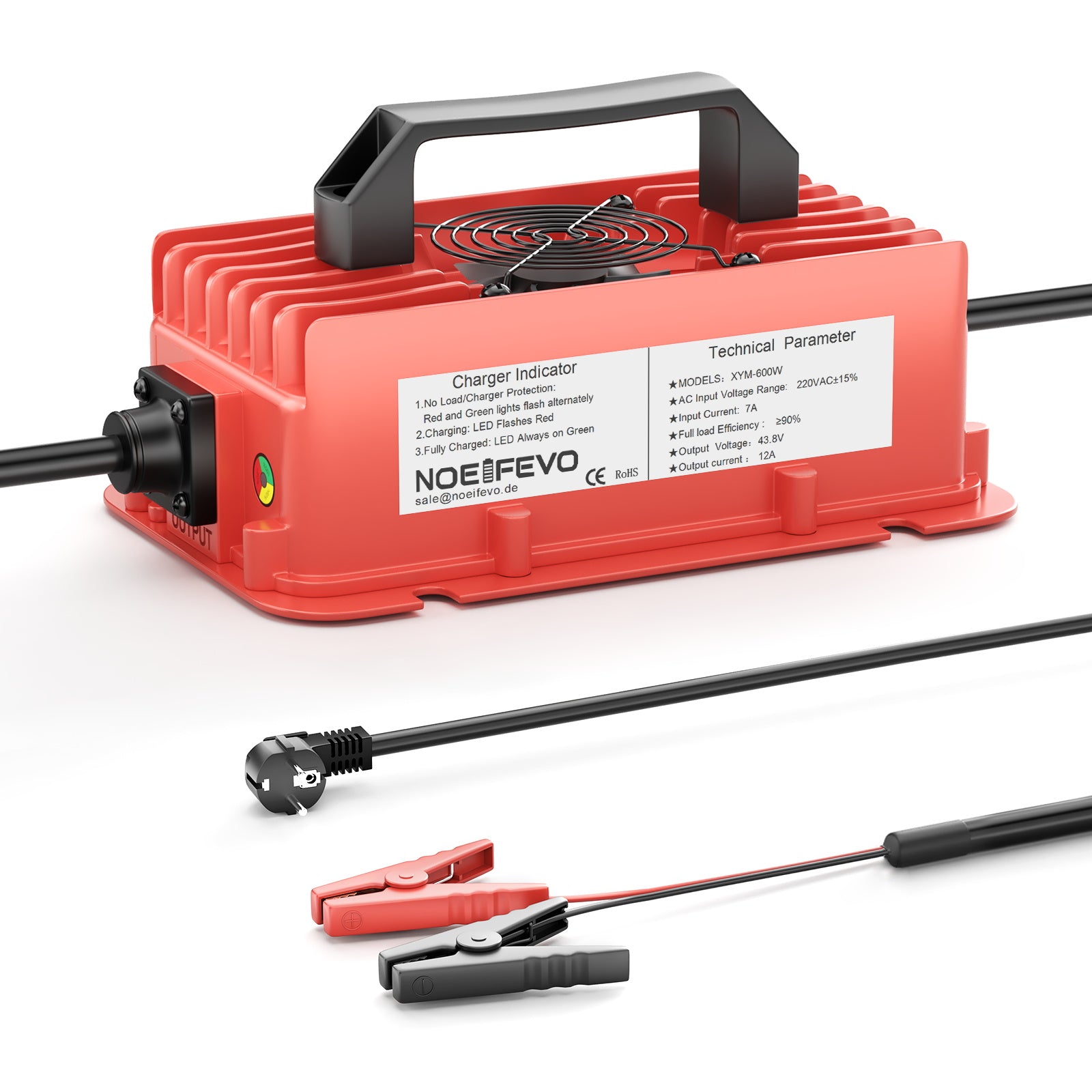 NOEIFEVO 43.8V 12A Waterproof LiFePO4 Battery Charger for 36V (38.4V) 12S LiFePO4 Battery