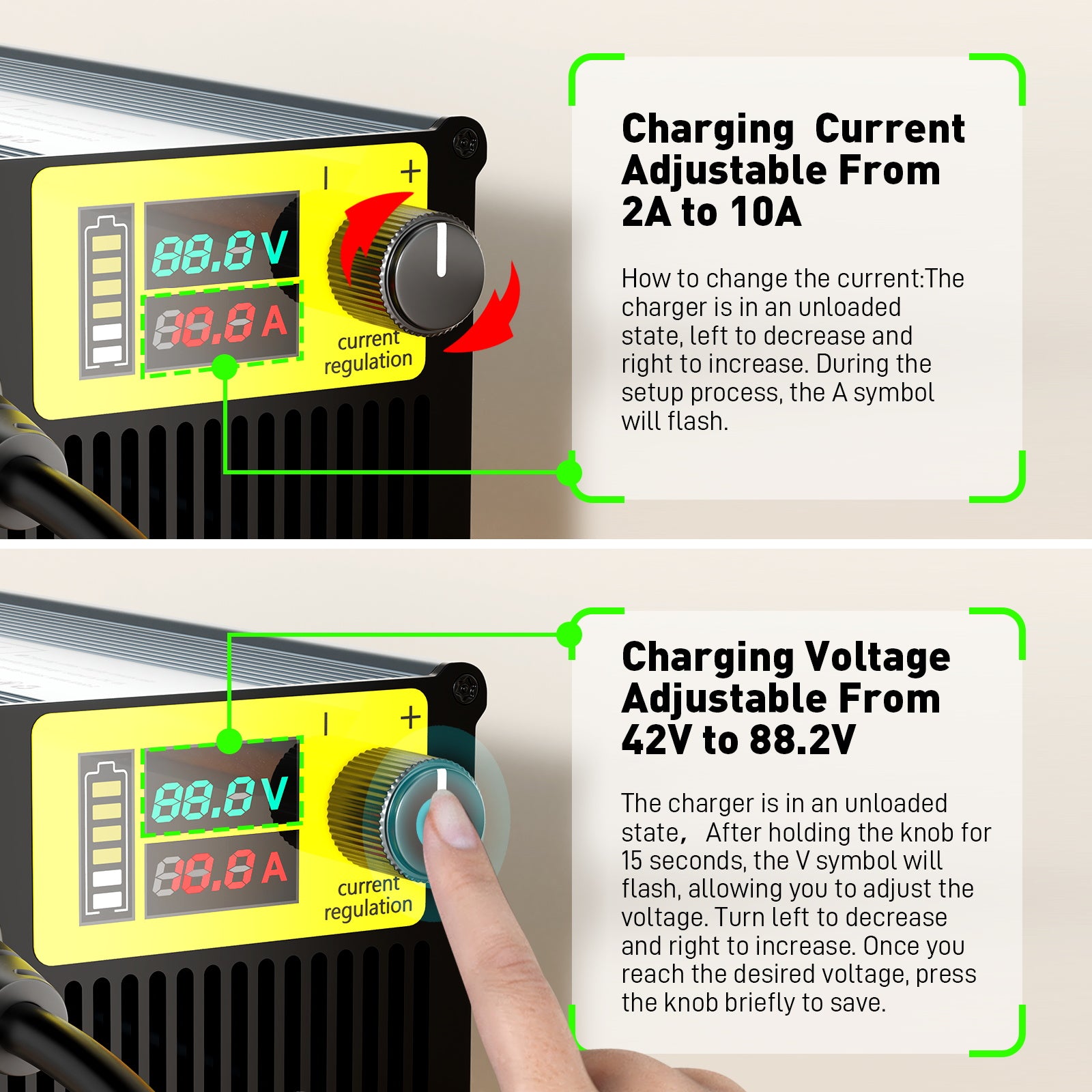 NOEIFEVO 2-10A Strom 42V-88,2V Spannung Einstellbar Li-Ion LiFePO4 Lithium-Ladegerät Für 36V 48V 60V 72V 84V Batterie