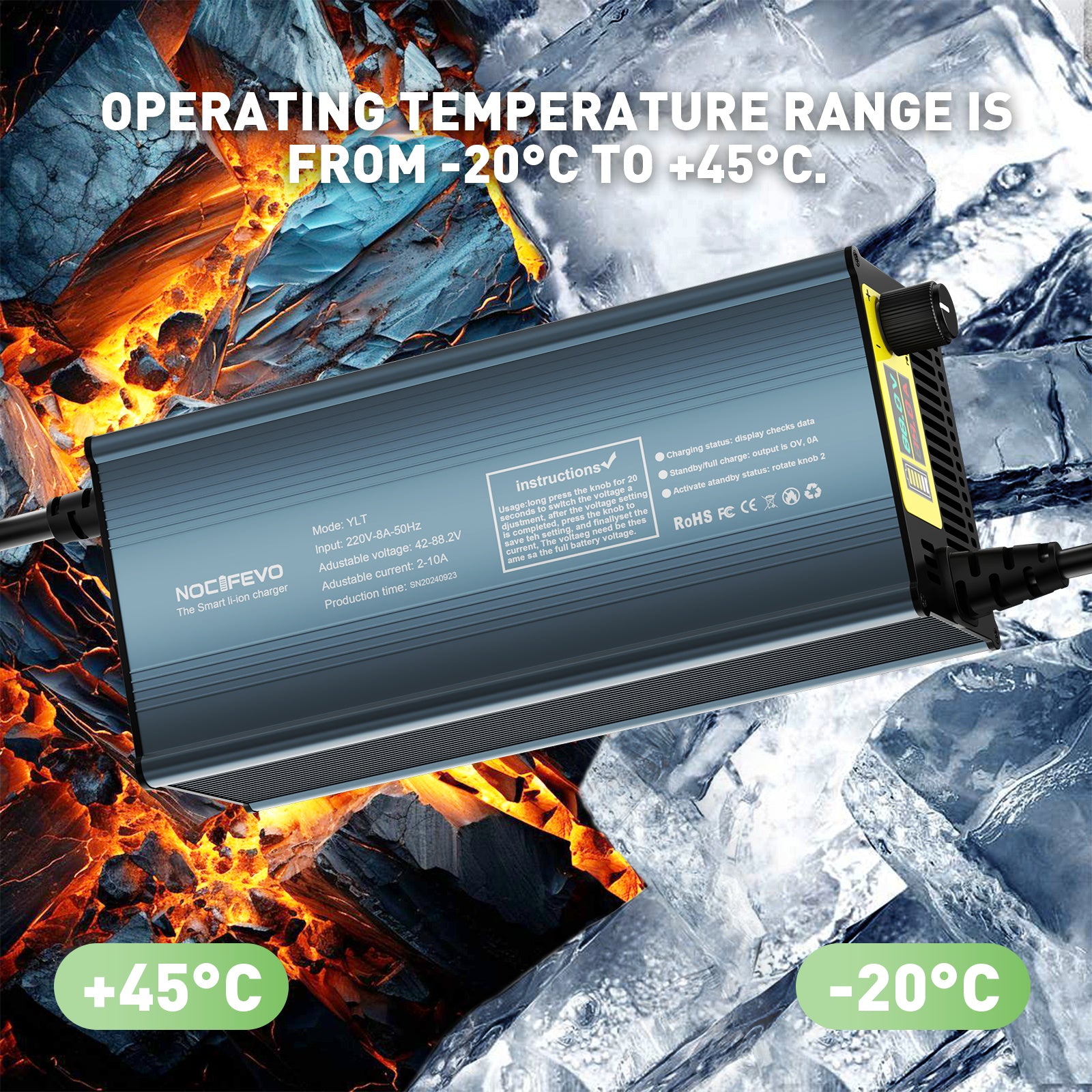 NOEIFEVO 2-10A Strom 42V-88,2V Spannung Einstellbar Li-Ion LiFePO4 Lithium-Ladegerät Für 36V 48V 60V 72V 84V Batterie