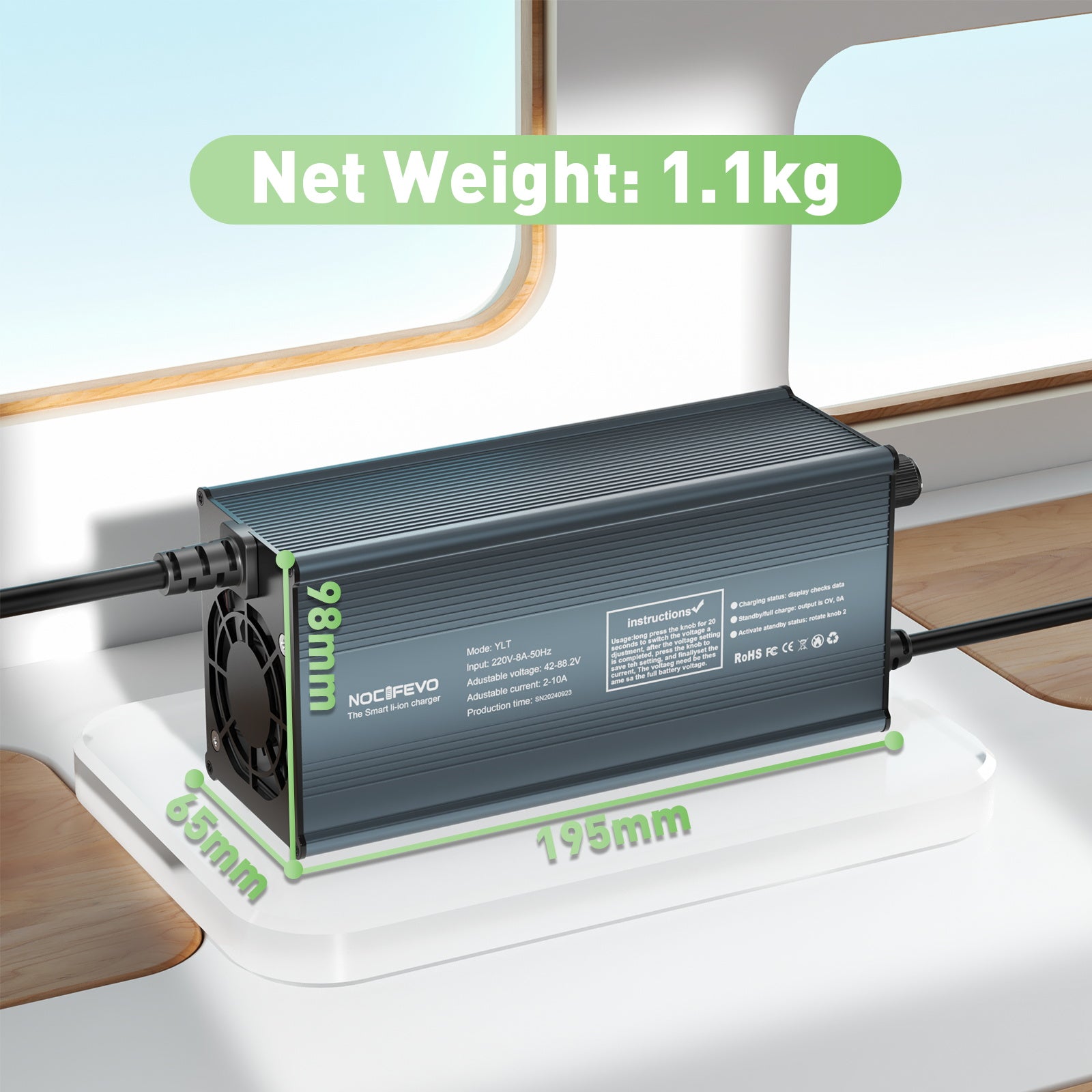 NOEIFEVO 2-10A Strom 42V-88,2V Spannung Einstellbar Li-Ion LiFePO4 Lithium-Ladegerät Für 36V 48V 60V 72V 84V Batterie