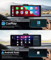 NOEIFEVO C200 10,26 Tommers CarPlay-skjerm, Bærbart bilradio kompatibelt med Apple CarPlay & Android Auto, IPS berøringsskjerm, 4K Dashcam, 1080P ryggekamera, Siri, GPS-navigasjon, Bluetooth, MirrorLink, FM