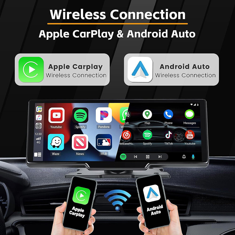 NOEIFEVO C200 10,26 Tommers CarPlay-skjerm, Bærbart bilradio kompatibelt med Apple CarPlay & Android Auto, IPS berøringsskjerm, 4K Dashcam, 1080P ryggekamera, Siri, GPS-navigasjon, Bluetooth, MirrorLink, FM