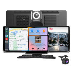 NOEIFEVO C200 10,26 Tommers CarPlay-skjerm, Bærbart bilradio kompatibelt med Apple CarPlay & Android Auto, IPS berøringsskjerm, 4K Dashcam, 1080P ryggekamera, Siri, GPS-navigasjon, Bluetooth, MirrorLink, FM