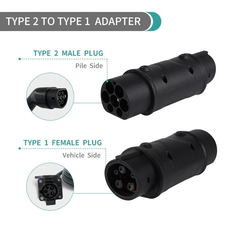 Type 2 to Type 1 Electric Vehicle Charging Adapter, Type 2 EV Charger to Charge Type1 EV Car